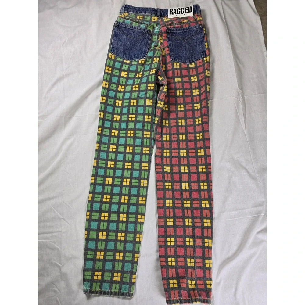 Ragged Jeans Jeans Womens 24 Multicolor Plaid Colorblock Tapered Leg Denim Pants